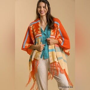 UMGEE Colorful Geometric Patterned Poncho kimono Shawl